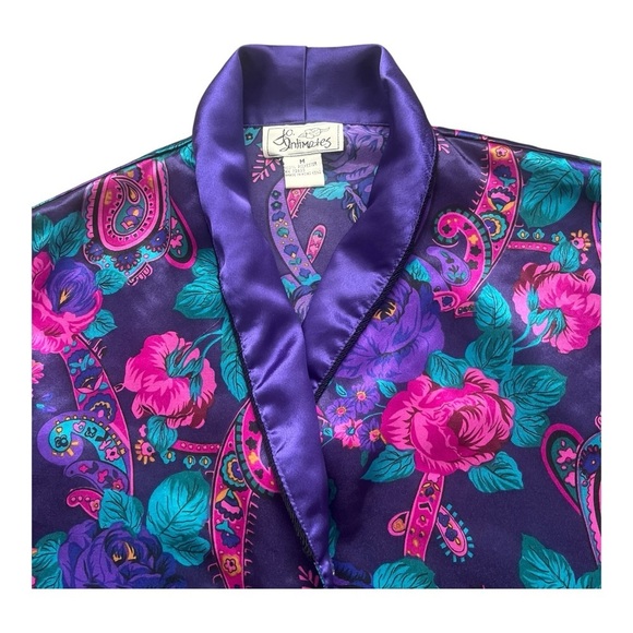 Jo Intimates casual purple floral pajama top Medium short sleeve button down - Picture 8 of 13